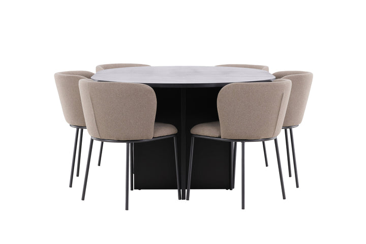Venture Home Strada Table - Black with 6 Edina Chair - Black / Brown