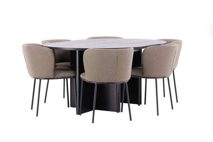 Venture Home Strada Table - Black with 6 Edina Chair - Black / Brown