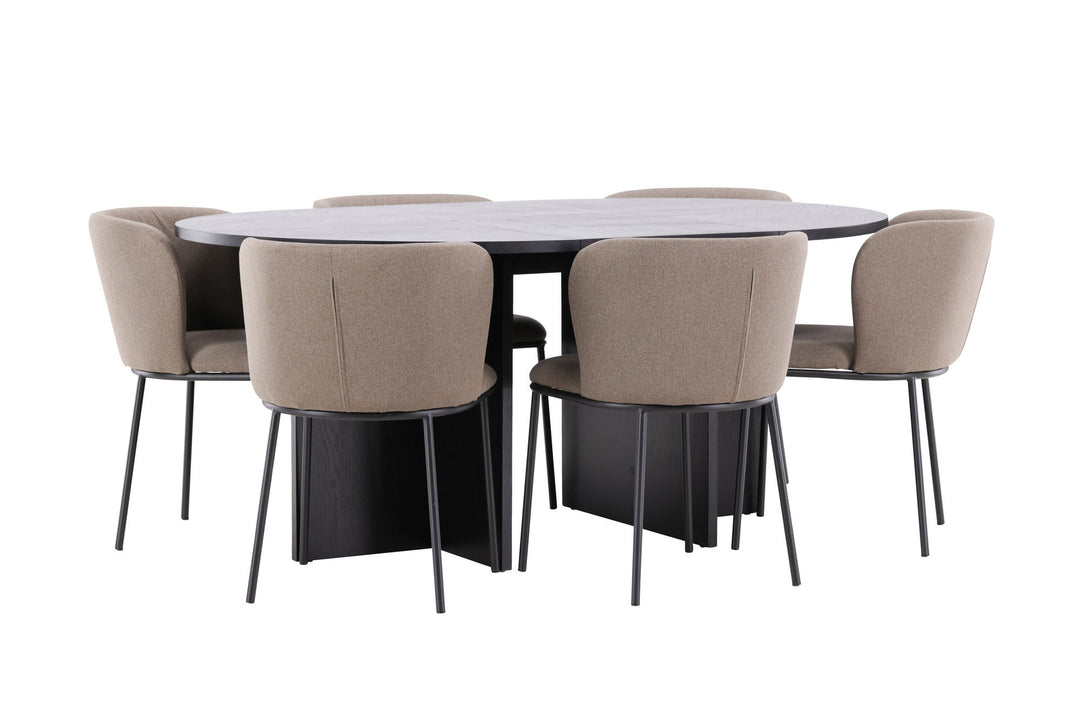 Venture Home Strada Table - Black with 6 Edina Chair - Black / Brown