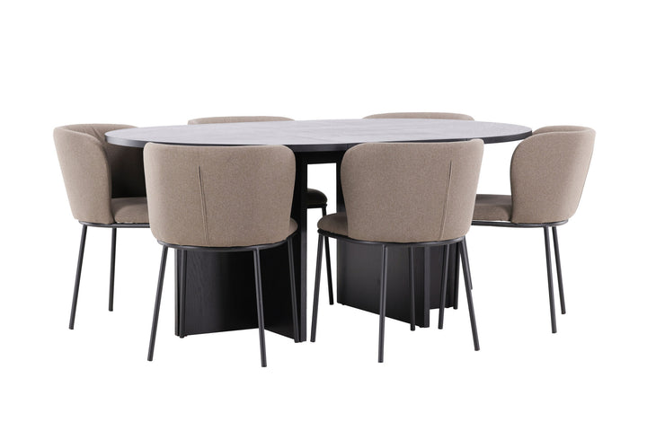 Venture Home Strada Table - Black with 6 Edina Chair - Black / Brown