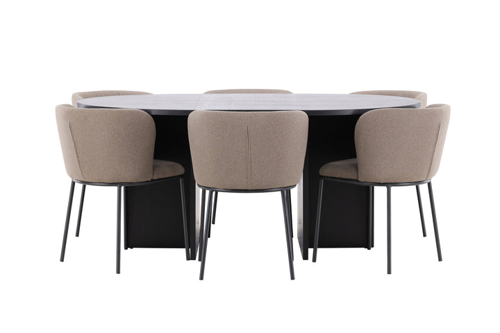 Venture Home Strada Table - Black with 6 Edina Chair - Black / Brown