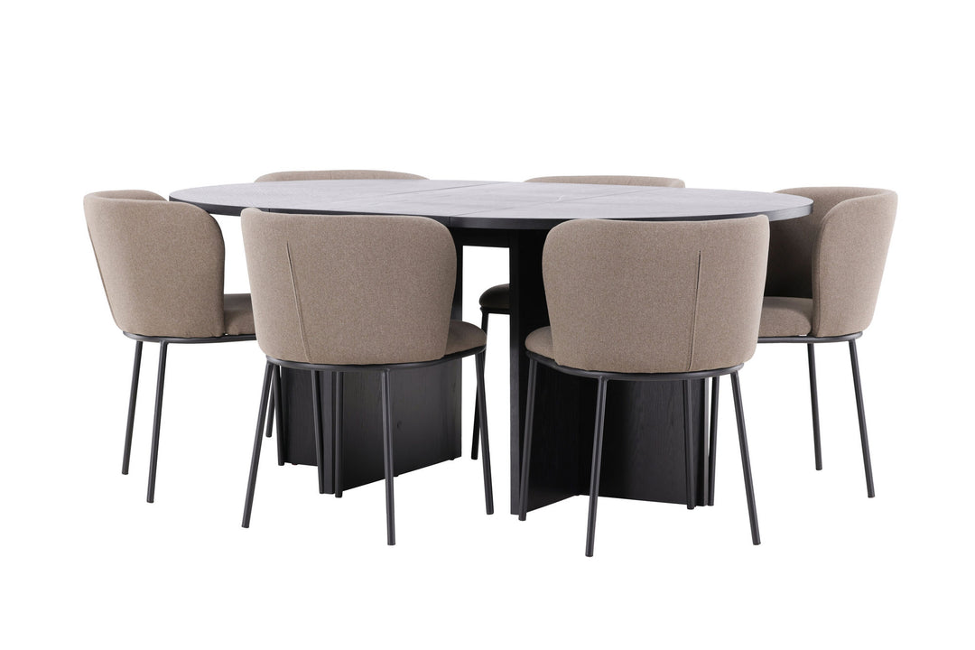 Venture Home Strada Table - Black with 6 Edina Chair - Black / Brown