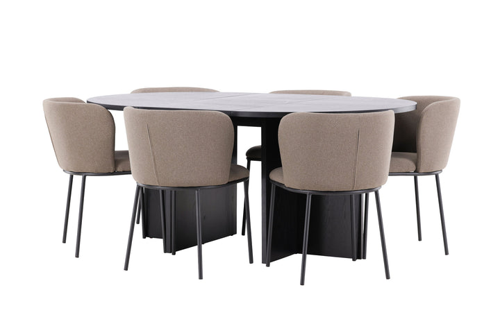 Venture Home Strada Table - Black with 6 Edina Chair - Black / Brown