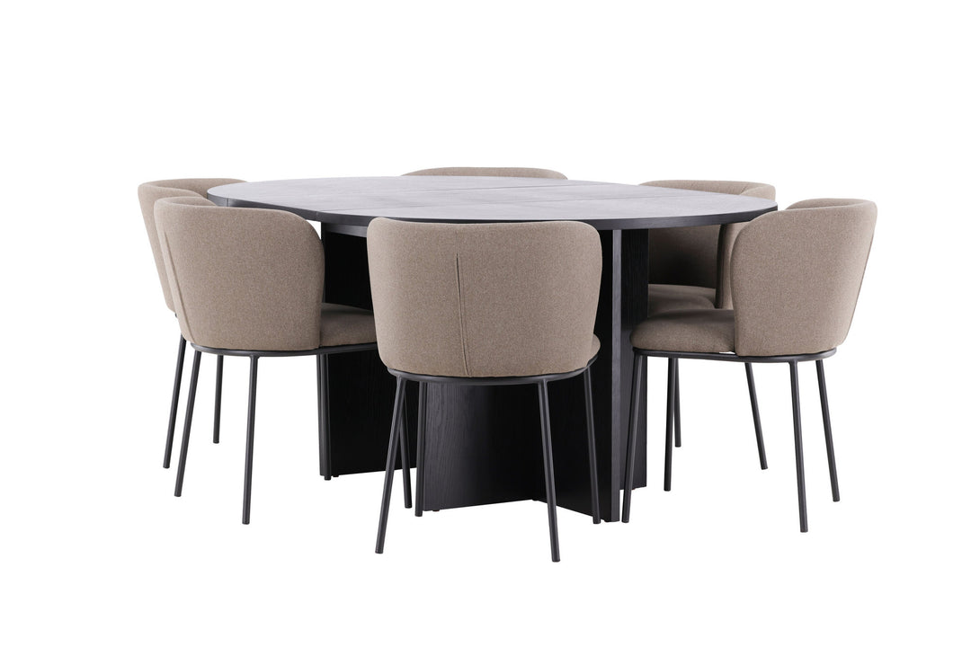 Venture Home Strada Table - Black with 6 Edina Chair - Black / Brown