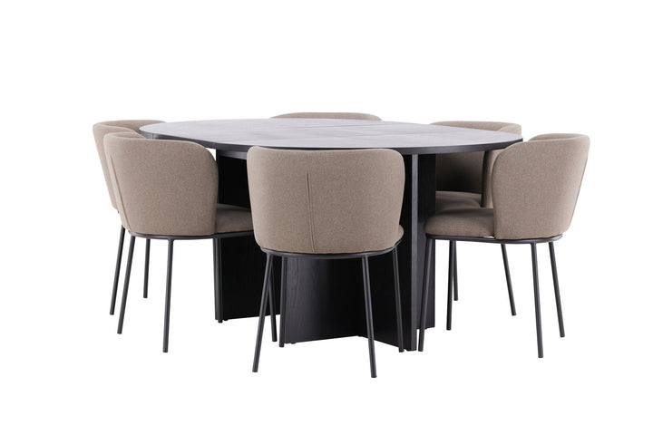 Venture Home Strada Table - Black with 6 Edina Chair - Black / Brown