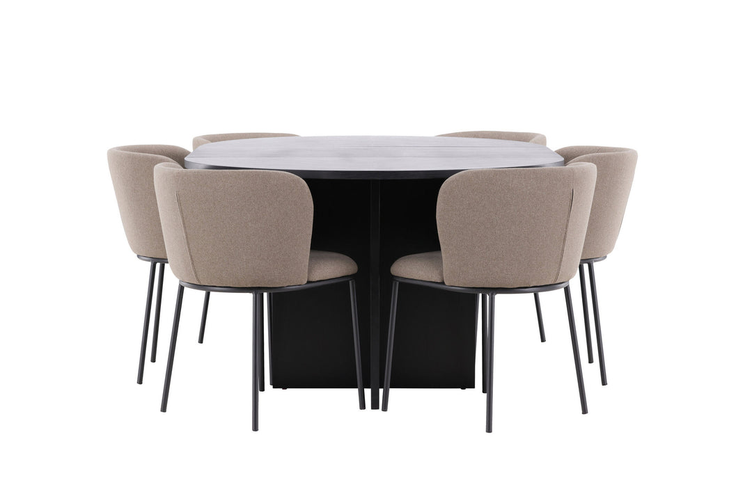 Venture Home Strada Table - Black with 6 Edina Chair - Black / Brown