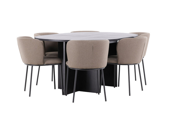 Venture Home Strada Table - Black with 6 Edina Chair - Black / Brown