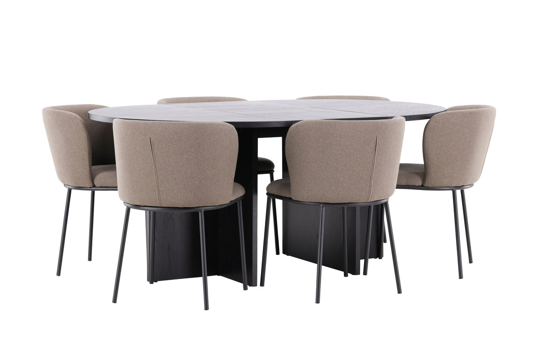 Venture Home Strada Table - Black with 6 Edina Chair - Black / Brown