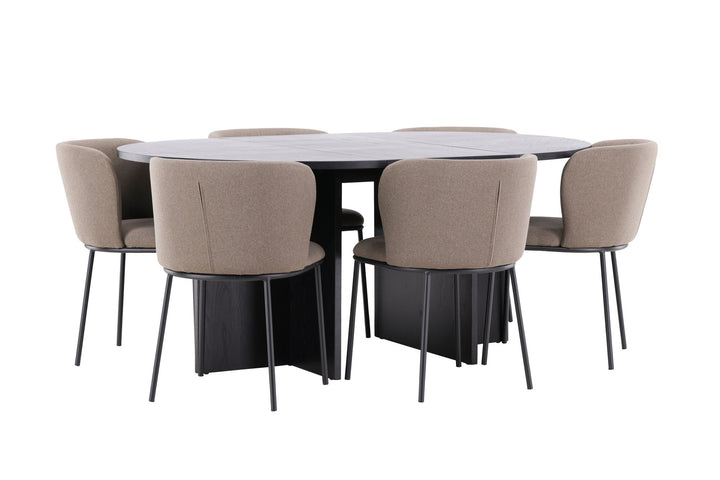 Venture Home Strada Table - Black with 6 Edina Chair - Black / Brown