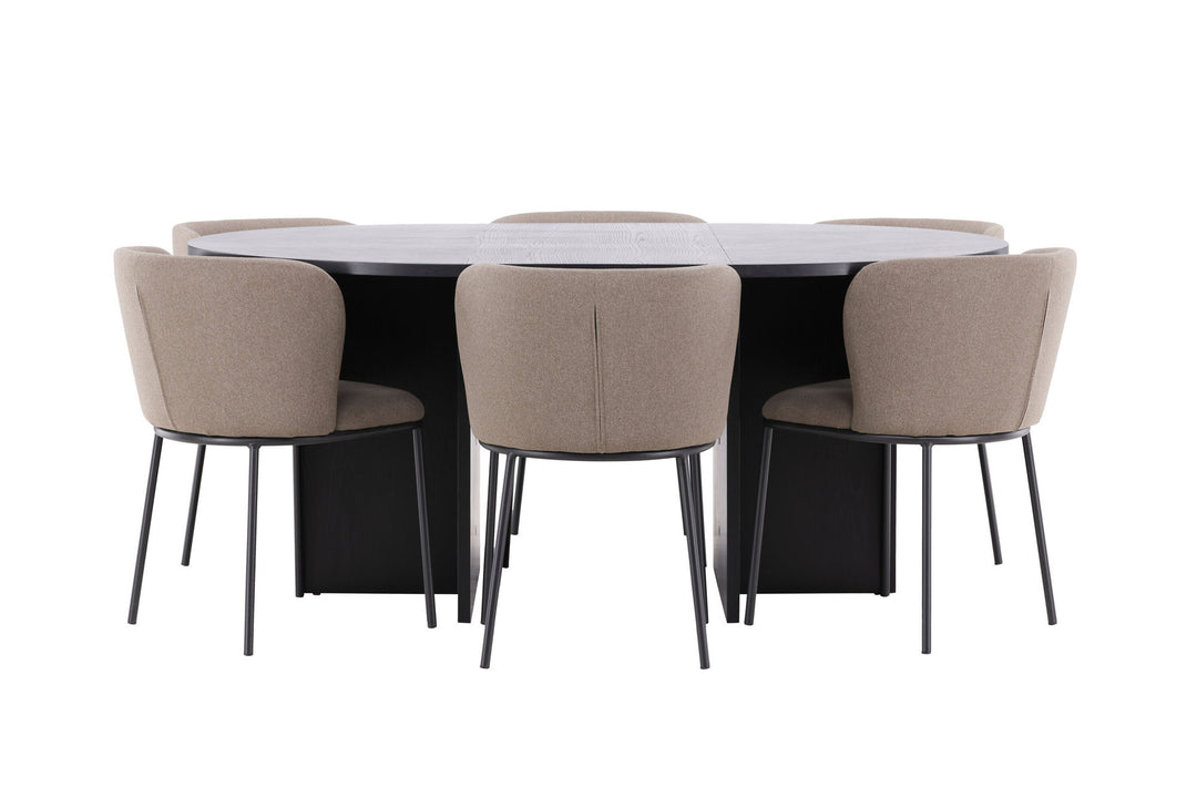 Venture Home Strada Table - Black with 6 Edina Chair - Black / Brown