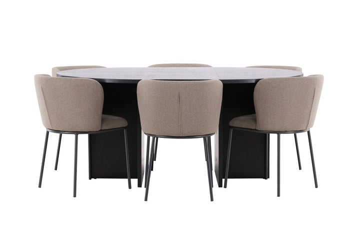 Venture Home Strada Table - Black with 6 Edina Chair - Black / Brown