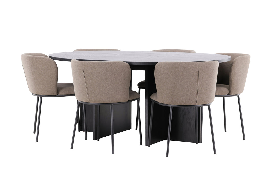 Venture Home Strada Table - Black with 6 Edina Chair - Black / Brown