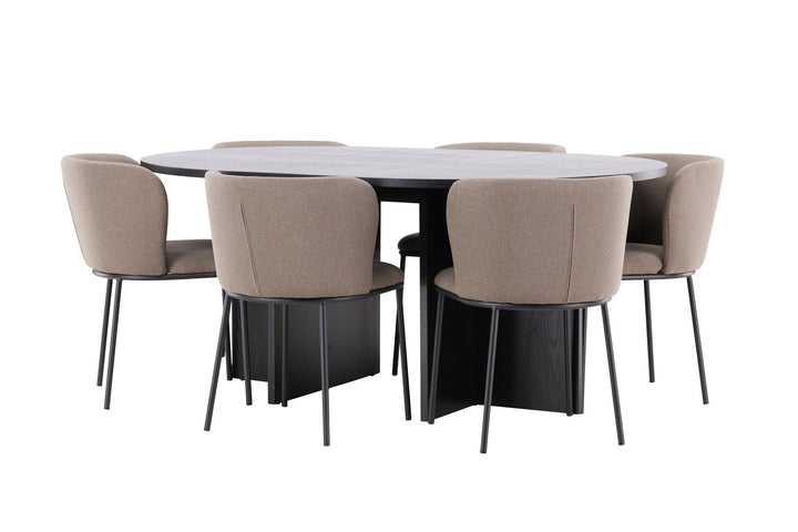 Venture Home Strada Table - Black with 6 Edina Chair - Black / Brown