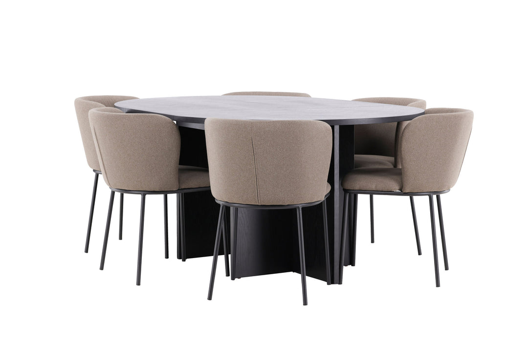 Venture Home Strada Table - Black with 6 Edina Chair - Black / Brown