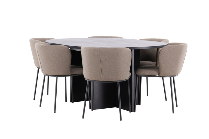 Venture Home Strada Table - Black with 6 Edina Chair - Black / Brown