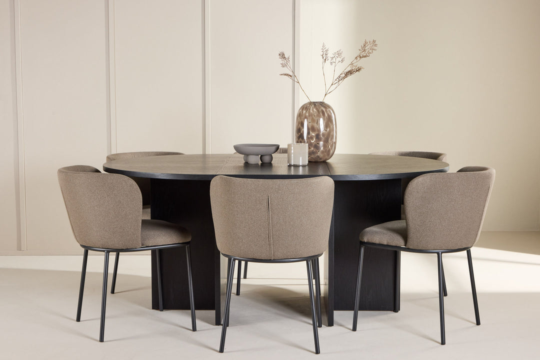 Venture Home Strada Table - Black with 6 Edina Chair - Black / Brown