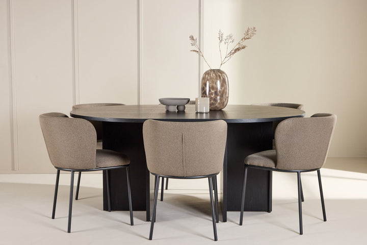 Venture Home Strada Table - Black with 6 Edina Chair - Black / Brown