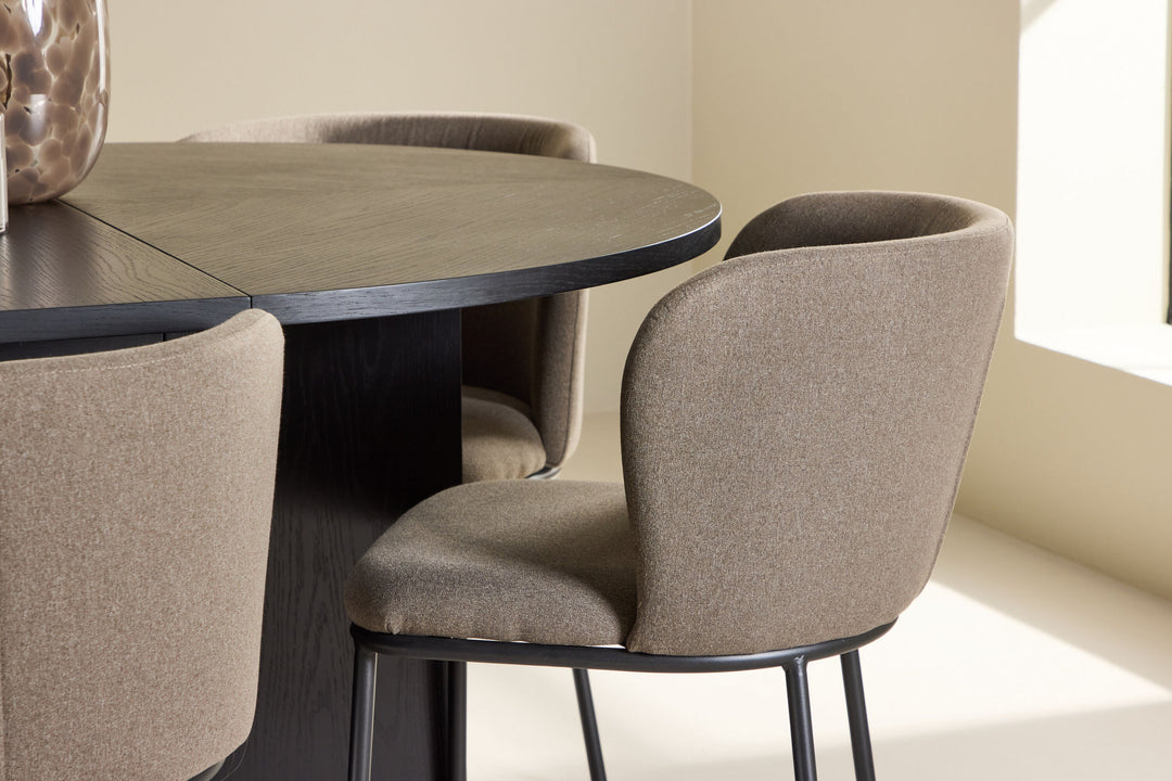 Venture Home Strada Table - Black with 6 Edina Chair - Black / Brown