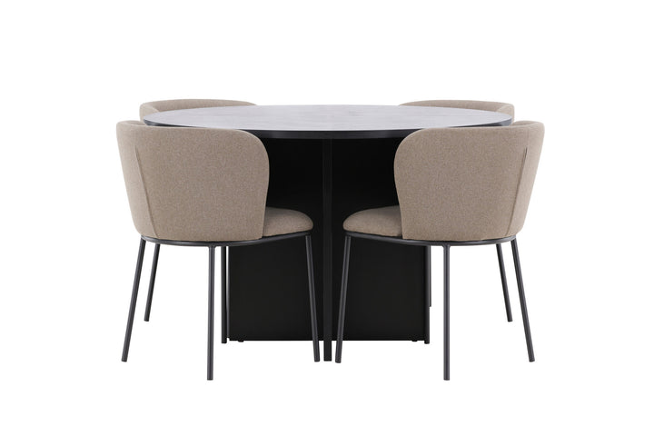 Venture Home Strada Table - Black with 4 Edina Chair - Black / Brown