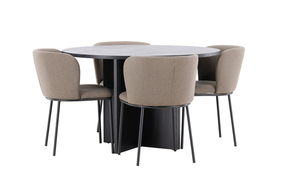Venture Home Strada Table - Black with 4 Edina Chair - Black / Brown