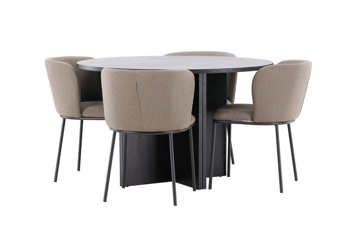 Venture Home Strada Table - Black with 4 Edina Chair - Black / Brown