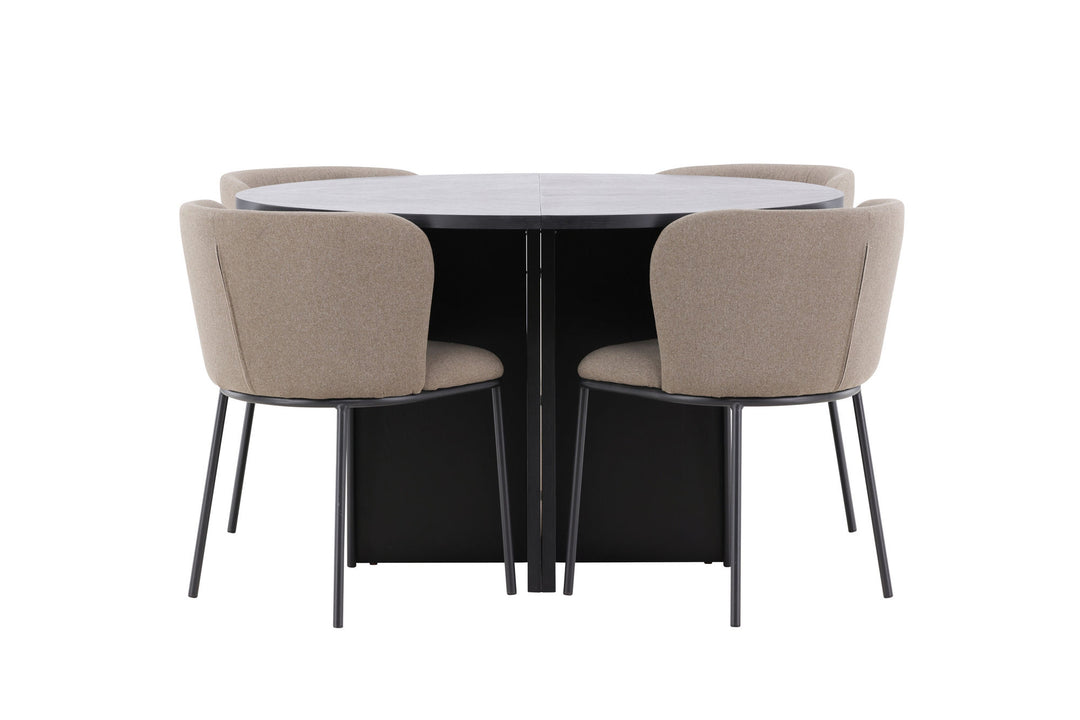 Venture Home Strada Table - Black with 4 Edina Chair - Black / Brown