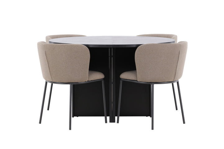 Venture Home Strada Table - Black with 4 Edina Chair - Black / Brown