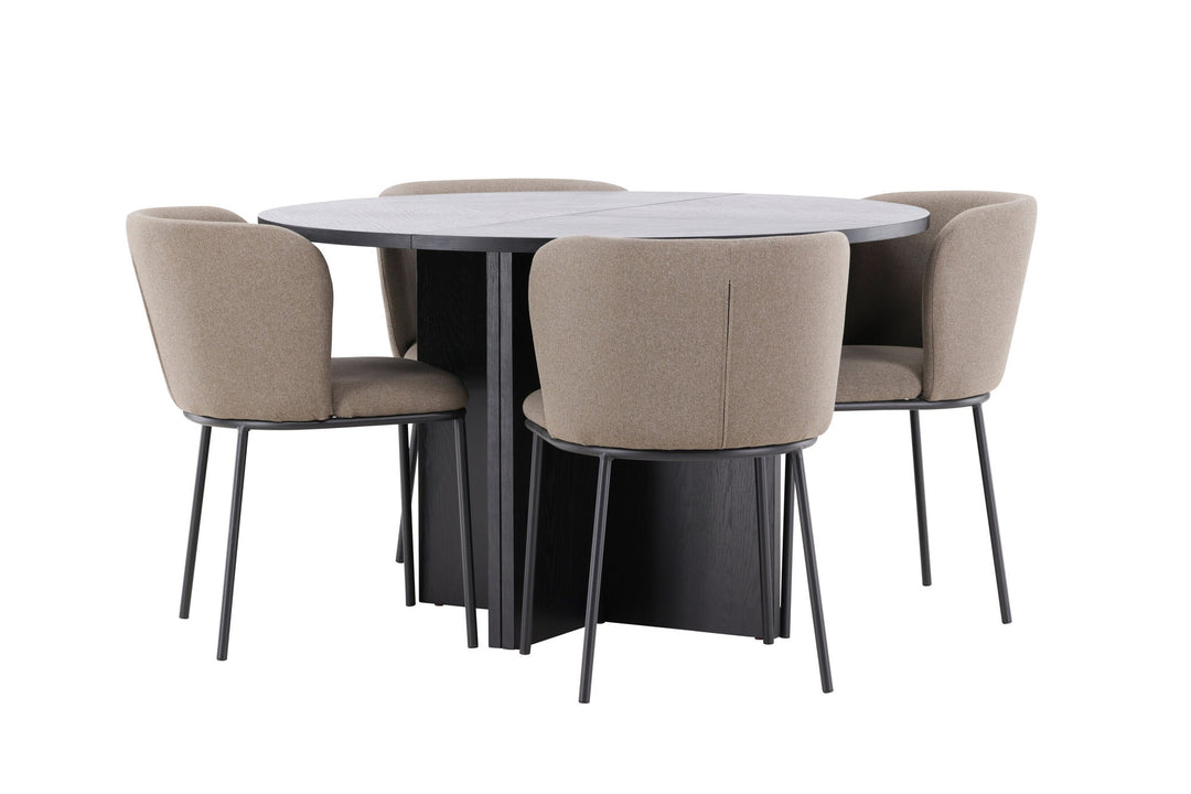 Venture Home Strada Table - Black with 4 Edina Chair - Black / Brown