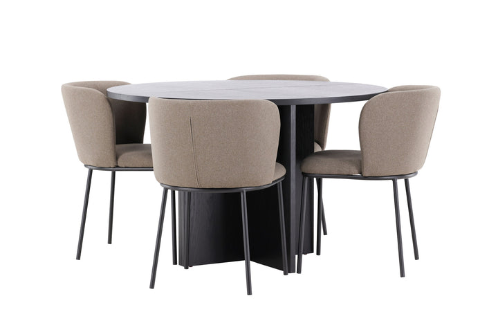 Venture Home Strada Table - Black with 4 Edina Chair - Black / Brown