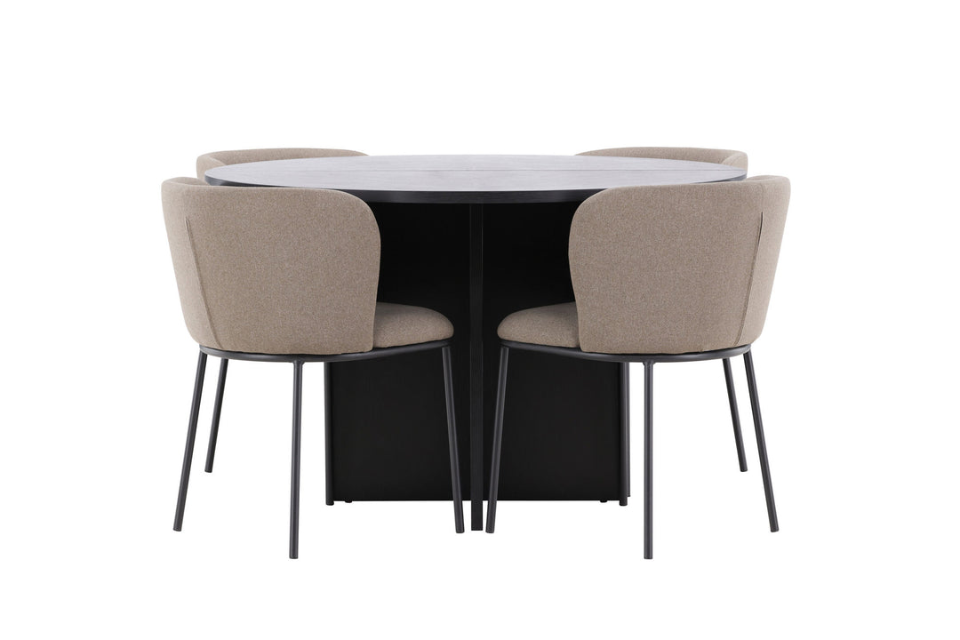 Venture Home Strada Table - Black with 4 Edina Chair - Black / Brown
