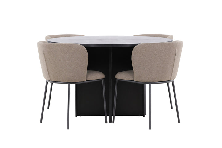 Venture Home Strada Table - Black with 4 Edina Chair - Black / Brown