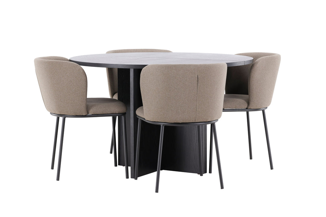Venture Home Strada Table - Black with 4 Edina Chair - Black / Brown