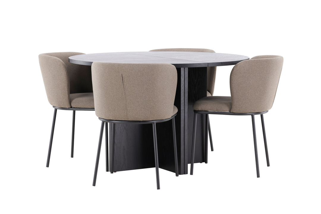 Venture Home Strada Table - Black with 4 Edina Chair - Black / Brown