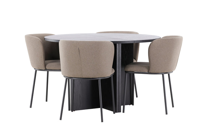 Venture Home Strada Table - Black with 4 Edina Chair - Black / Brown