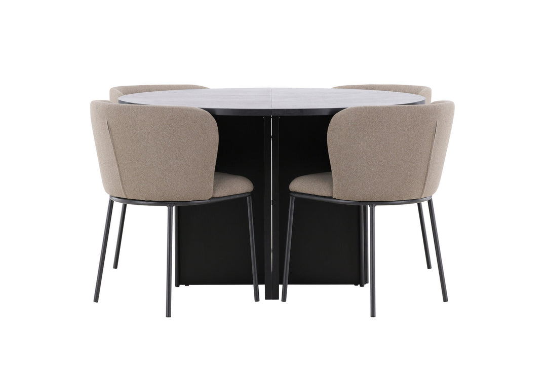 Venture Home Strada Table - Black with 4 Edina Chair - Black / Brown