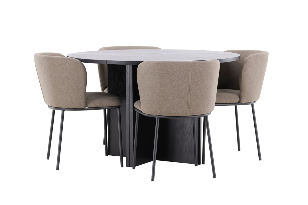 Venture Home Strada Table - Black with 4 Edina Chair - Black / Brown