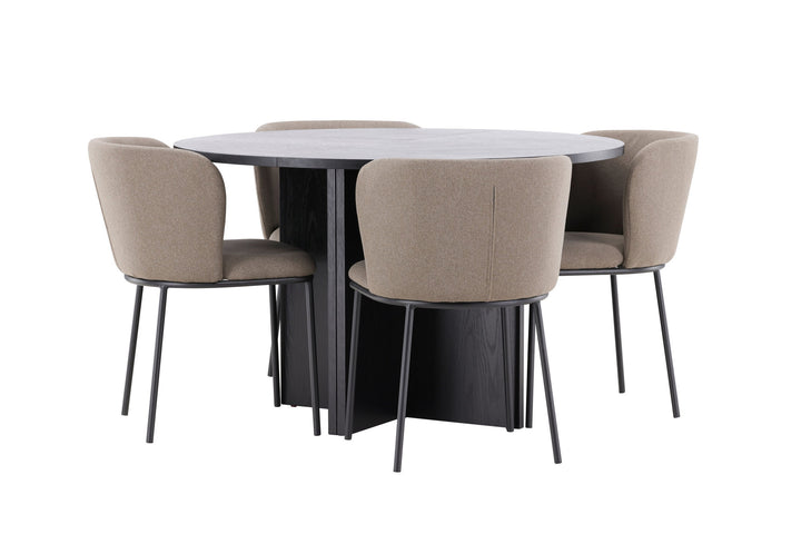 Venture Home Strada Table - Black with 4 Edina Chair - Black / Brown