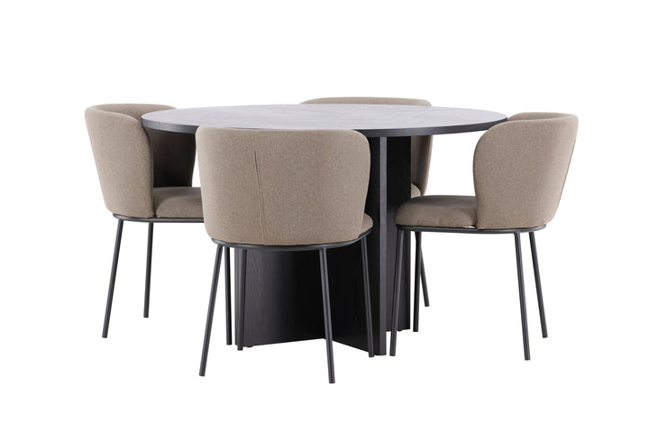 Venture Home Strada Table - Black with 4 Edina Chair - Black / Brown