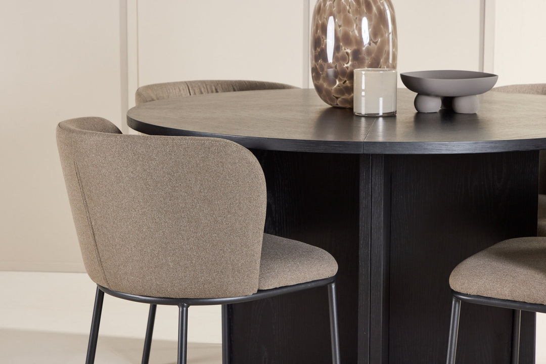 Venture Home Strada Table - Black with 4 Edina Chair - Black / Brown