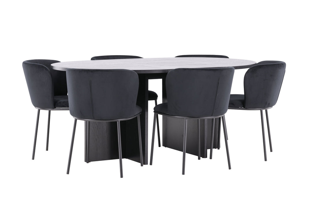 Venture Home Strada Table - Black with 6 Edina Chair - Black