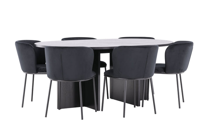 Venture Home Strada Table - Black with 6 Edina Chair - Black