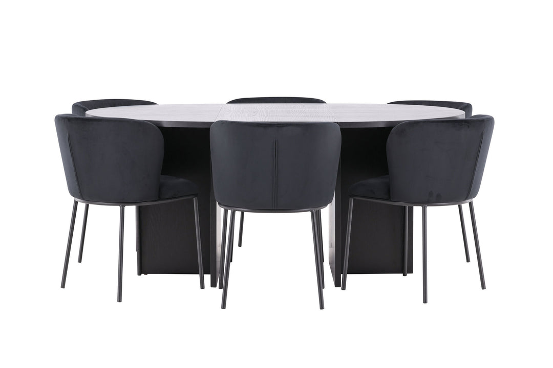 Venture Home Strada Table - Black with 6 Edina Chair - Black