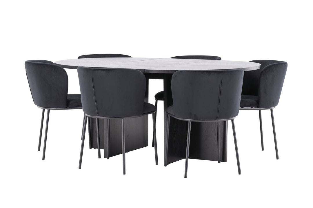 Venture Home Strada Table - Black with 6 Edina Chair - Black