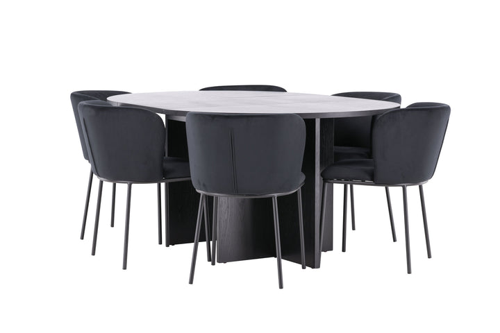Venture Home Strada Table - Black with 6 Edina Chair - Black