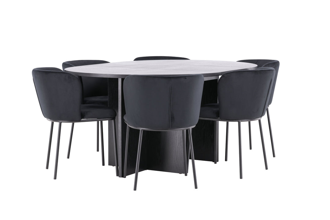 Venture Home Strada Table - Black with 6 Edina Chair - Black
