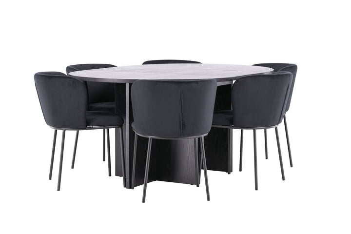Venture Home Strada Table - Black with 6 Edina Chair - Black