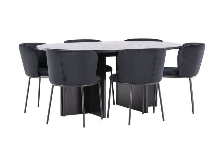 Venture Home Strada Table - Black with 6 Edina Chair - Black
