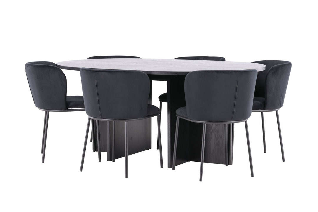 Venture Home Strada Table - Black with 6 Edina Chair - Black