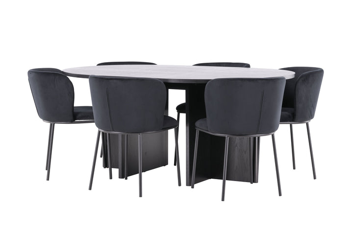 Venture Home Strada Table - Black with 6 Edina Chair - Black