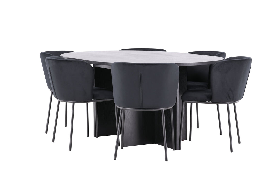 Venture Home Strada Table - Black with 6 Edina Chair - Black